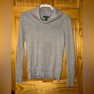 Lauren Ralph Lauren cowl neck sweater with ribbed sleeves and neck.